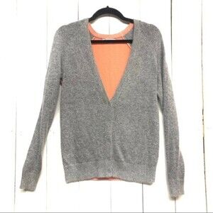 GAP cardigan womens grey peach wool angora rabbit hair color block v cardigan